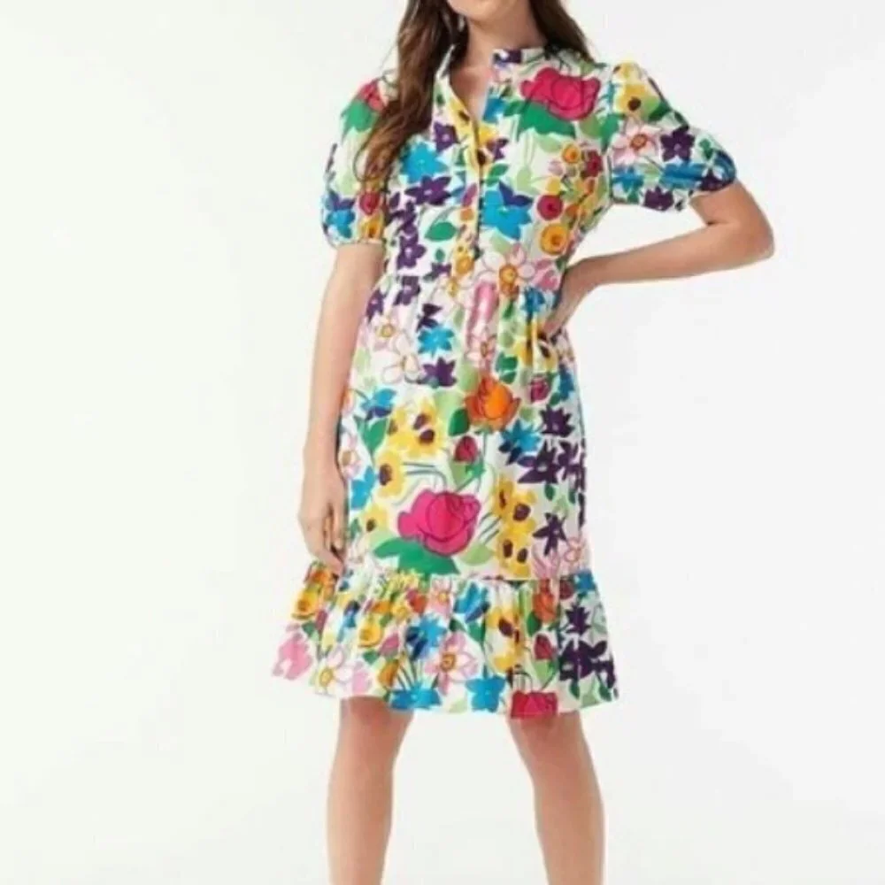 J. Crew Puff-sleeve‎ dress in vibrant garden print
